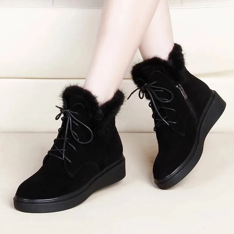 

Winter Boots Women Mid Calf Flush Women Casual Snow Boots Low Heel Thermal Fashion Shoes Plus Size Round Toe Flock New