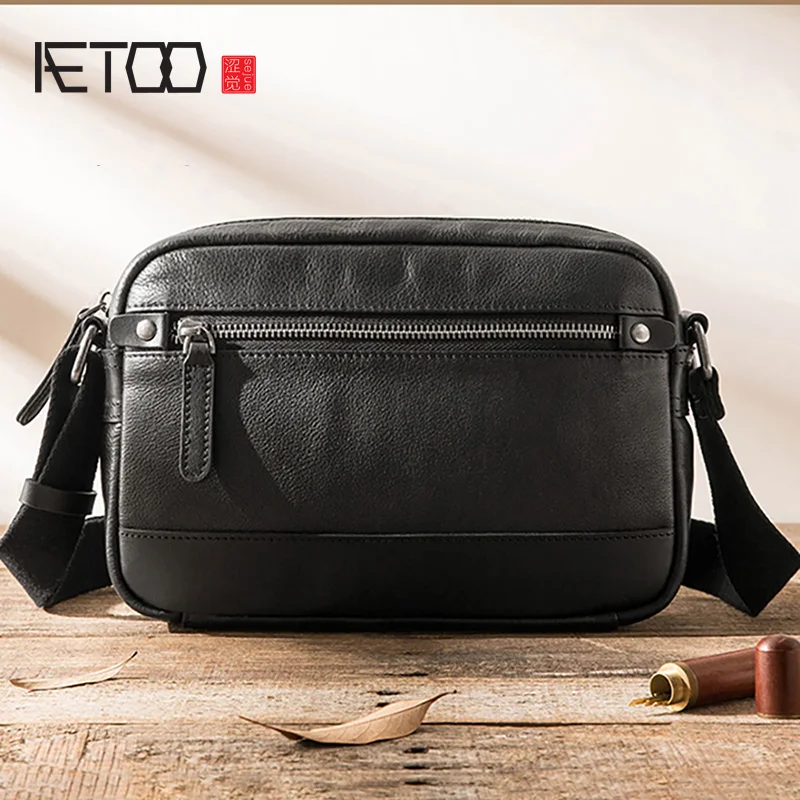 

AETOO Leather men's one-shoulder bag, casual head-layer cowhide slant bag, fashion trend postman bag