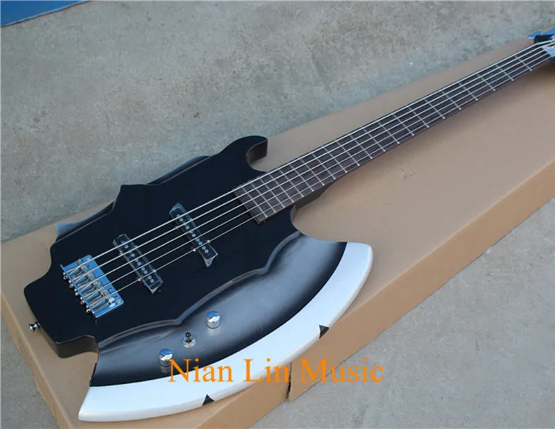 5-String AXE Electric Bass with Axe Shape,2 Open Pickups,Chrome Hardware,Signature on Headstock and can be Customized
5-String AXE Electric Bass with Axe Shape,2 Open Pickups,Chrome Hardware,Signature on Headstock and can be Customized