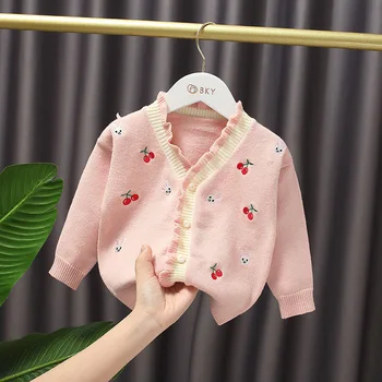 Autumn New Children's Cherry Cartoon Rabbit Cute Knitted Sweater Baby girls Lace V-neck Embroidered Princess Coat Kids 
Autumn New Children's Cherry Cartoon Rabbit Cute Knitted Sweater Baby girls Lace V-neck Embroidered Princess Coat Kids