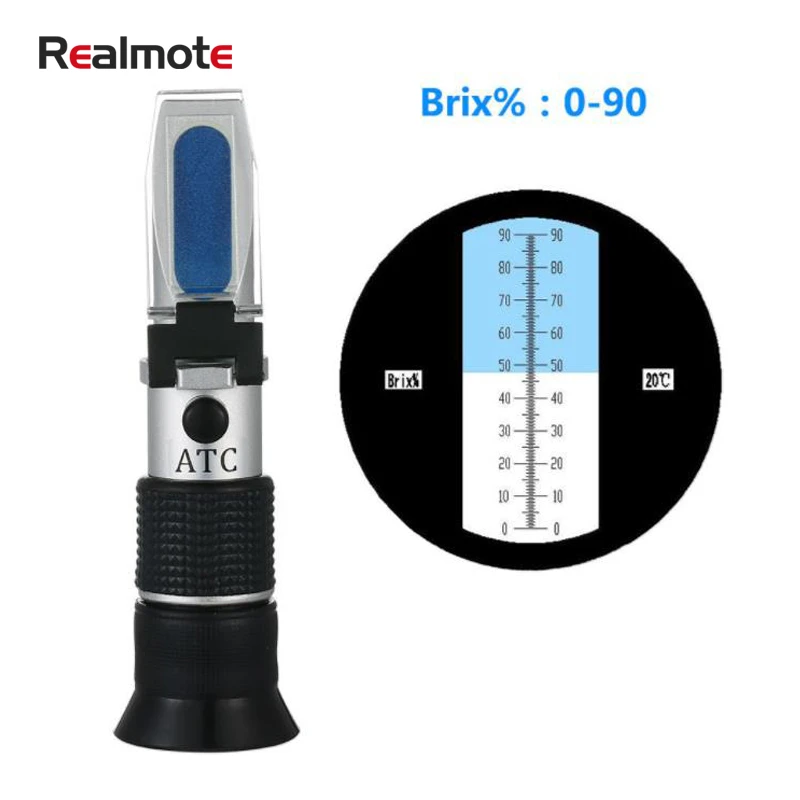 Realmote Brix 0-90% Refractometer Sugar Meter RHB-90ATC Handheld Brewing Auto Refractometer Fruit Sauce Meter Sugar Refractomer
Realmote Brix 0-90% Refractometer Sugar Meter RHB-90ATC Handheld Brewing Auto Refractometer Fruit Sauce Meter Sugar Refractomer