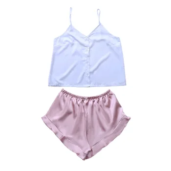New Home Wear Spaghetti Strap Summer Sleepwear Satin Casual Sleep Set 2PCS Nightwear Sexy Cute Pink Short Soft Pyjamas Suit
New Home Wear Spaghetti Strap Summer Sleepwear Satin Casual Sleep Set 2PCS Nightwear Sexy Cute Pink Short Soft Pyjamas Suit