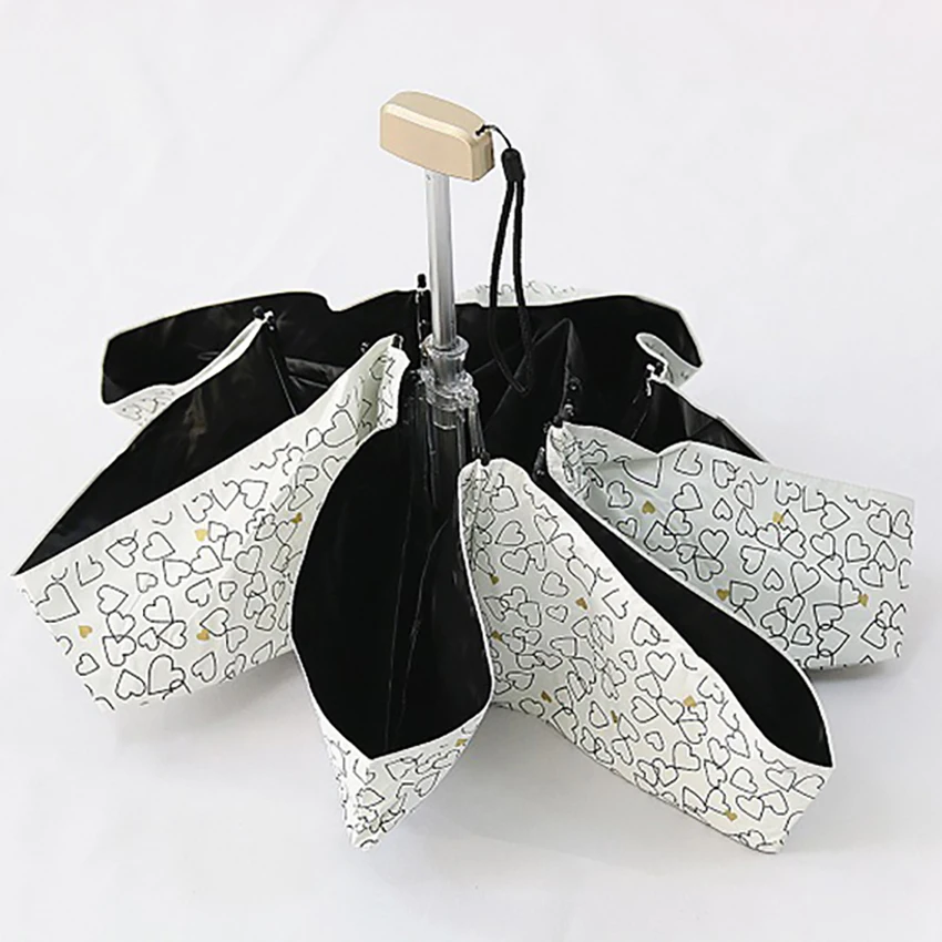 Mini Travel Sunscreen Protection Umbrella 5-folding Black Coating Pocket Lightweight Compact Love Heart | Дом и сад