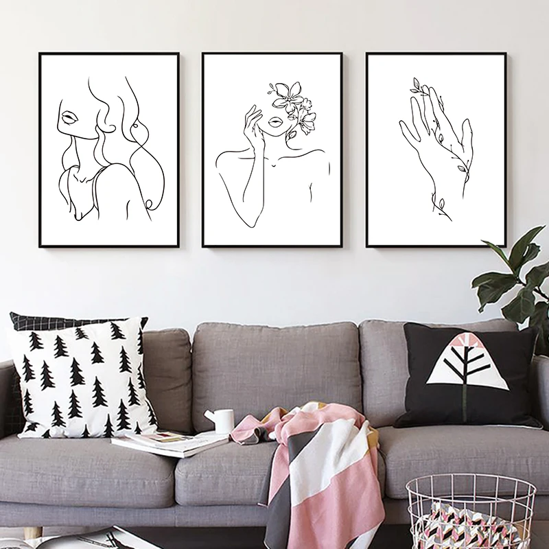 Conisi Scandinavian Style Classic Line Drawing Sexy Girl Line Canvas Paintings Wall Poster Home Decor for Bedroom Decoration