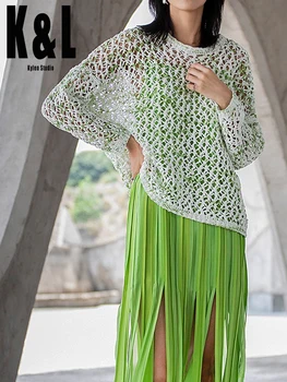 K&L Kylen studio High-end custom dyed knitted blouse 2020 early autumn new fresh green woven hollow casual pullover O-Neck tops
K&L Kylen studio High-end custom dyed knitted blouse 2020 early autumn new fresh green woven hollow casual pullover O-Neck tops