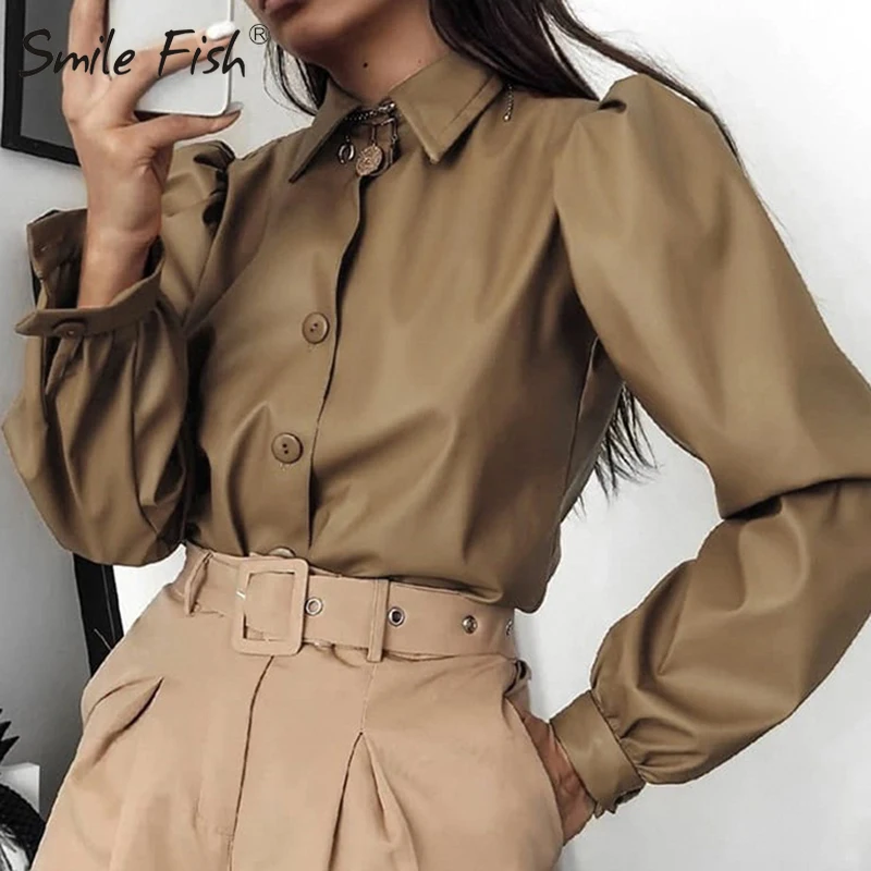 Korean Leather Turn-Down Collar Buttons Blouse 2020 Spring Fashion Women Long Sleeve Shirts Office Work Temperament Blusas G1137
Korean Leather Turn-Down Collar Buttons Blouse 2020 Spring Fashion Women Long Sleeve Shirts Office Work Temperament Blusas G1137