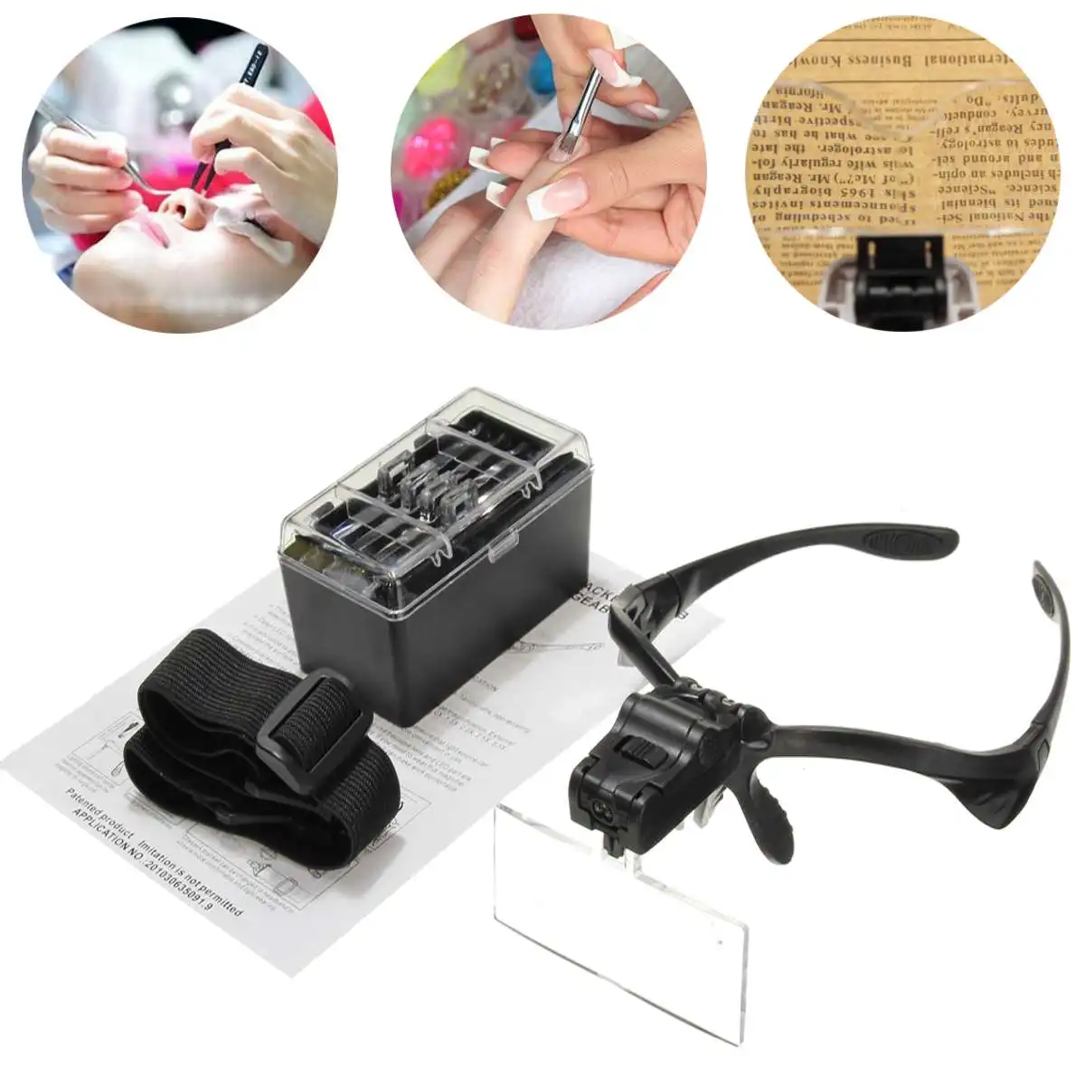 

New 5PCS Lens Adjustable Loupe Headband Magnifying Glass Magnifier With 2 LED Lamp For Beauty Eyelash Nail Tattoo Body Art