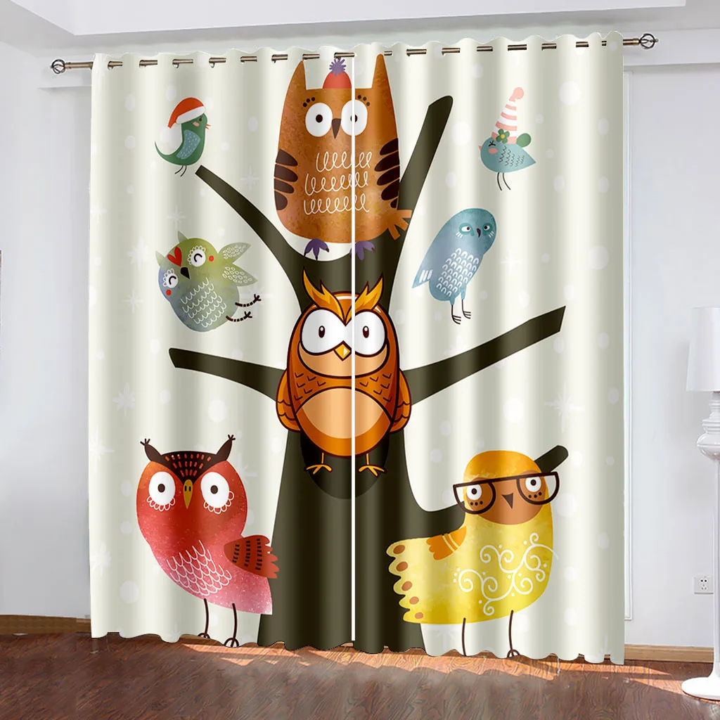 

3D Printed Blackout Curtains Cartoon Owls Window Curtain Living Room Bedroom Cute Owl Printing Drapes カーテン Cortinas Para La Sala