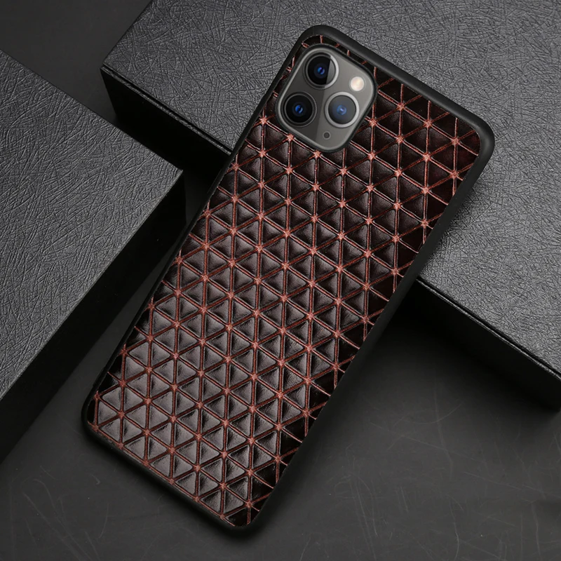 Genuine Leather Phone Case For iPhone 11 Pro Apple X XS Max XR 9 8 7 6 6S Plus Cowhide Triangle Business Texture Cover | Мобильные
