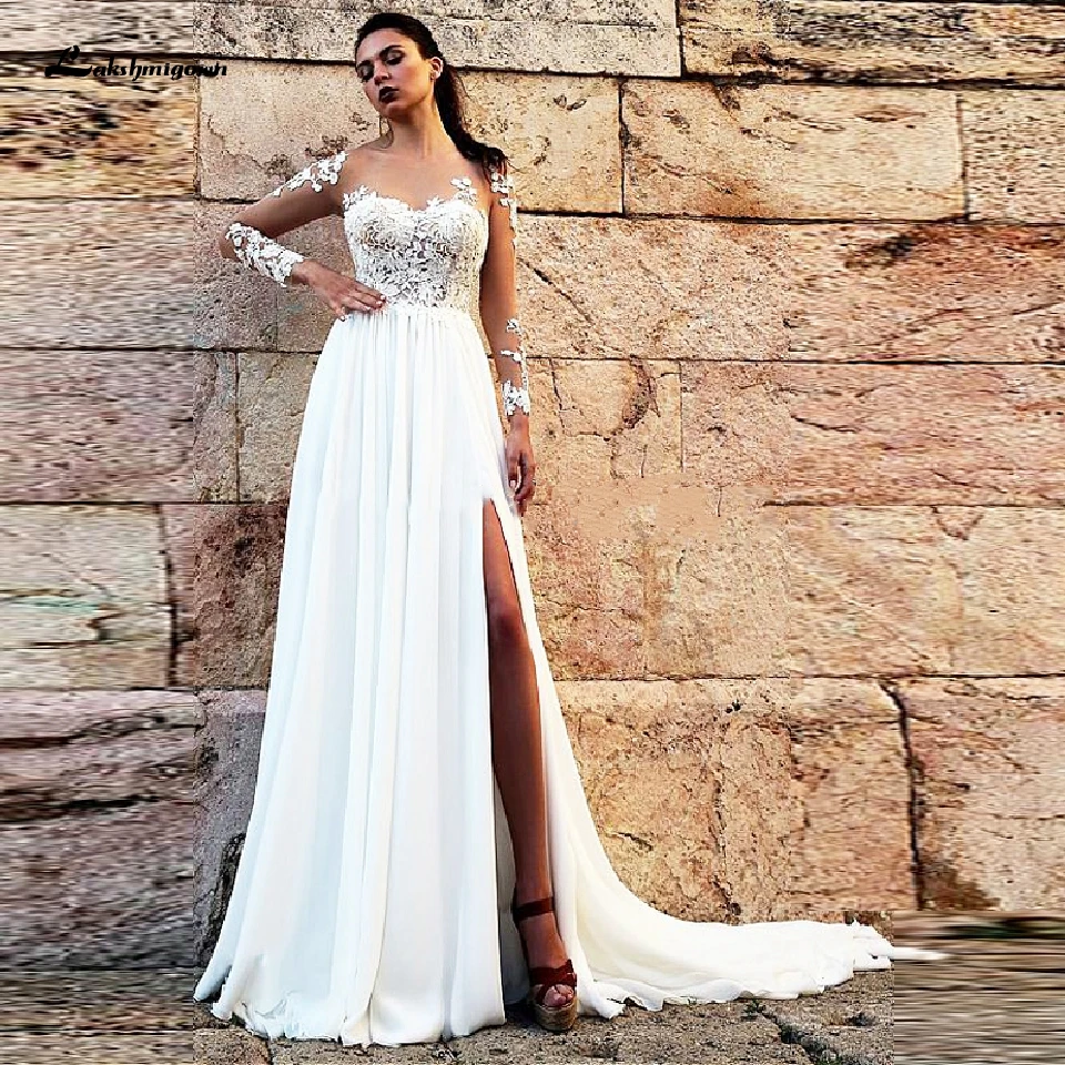 Vestido de Novia Boho Chic Beach Wedding Dress High Side Split 2020 Sexy Mariage Chiffon Lace Long Sleeve Bridal Gowns
Vestido de Novia Boho Chic Beach Wedding Dress High Side Split 2020 Sexy Mariage Chiffon Lace Long Sleeve Bridal Gowns