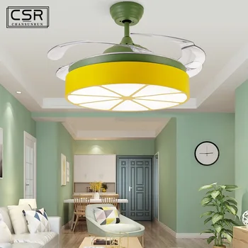 High Quality Lemon LED Fan Lamp Changing Light Modern LED Invisible Ceiling Fan Light Remote Control Ceiling Lamp for Kids Room