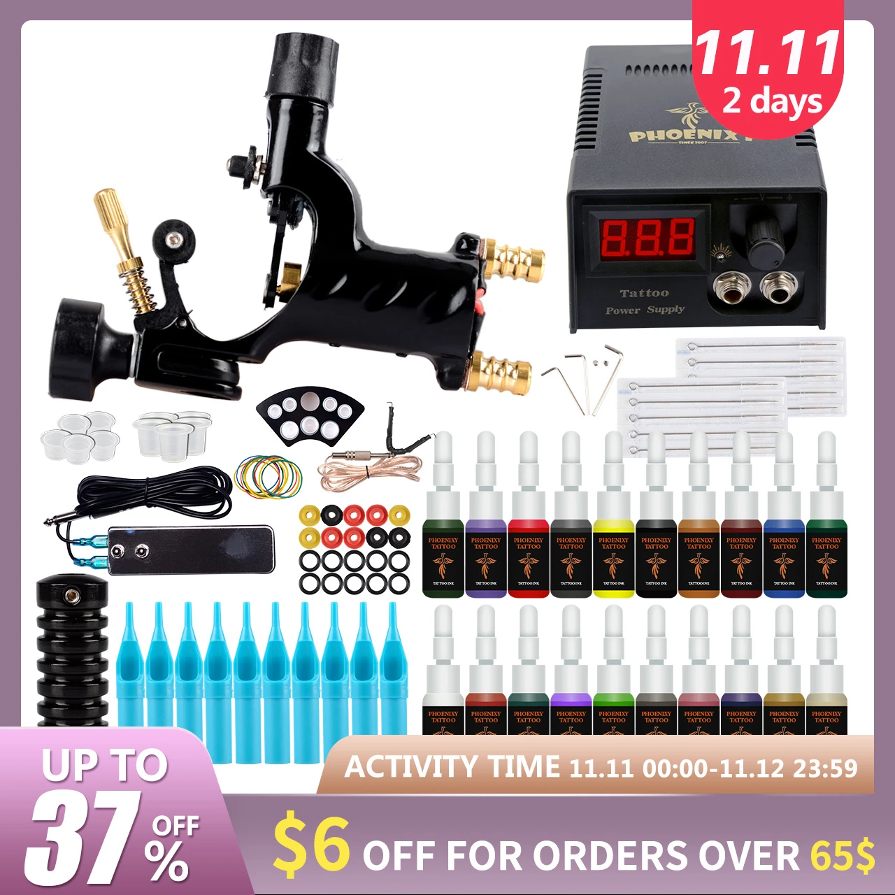 Tattoo Kit 1 Rotary Machine Set LCD Power Supply 20 Colors Inks Needles Accessories Permanent Makeup Body Art Tattoo Machine Set
Tattoo Kit 1 Rotary Machine Set LCD Power Supply 20 Colors Inks Needles Accessories Permanent Makeup Body Art Tattoo Machine Set