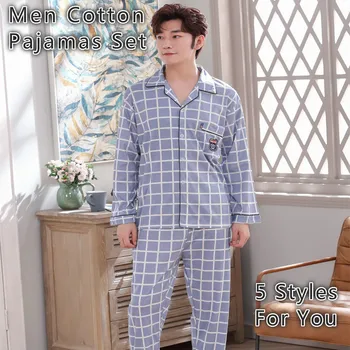 Men Sleepwear Set Knitted Cotton Plaid Causal Nightwear for Men Autumn Home Long Sleeve Trousers pijama hombre invierno
Men Sleepwear Set Knitted Cotton Plaid Causal Nightwear for Men Autumn Home Long Sleeve Trousers pijama hombre invierno