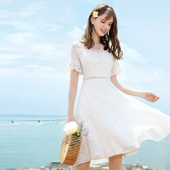 Elegant white lace dress 2020 summer new high quality women's v-neck hollow dresses ladies slim dress vestidos
Elegant white lace dress 2020 summer new high quality women's v-neck hollow dresses ladies slim dress vestidos