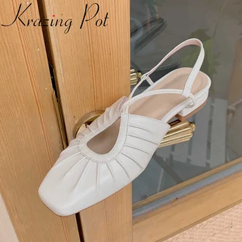 Krazing pot cow leather square toe low heels slingback women shoes strange style European design back strap summer sandals L62 
Krazing pot cow leather square toe low heels slingback women shoes strange style European design back strap summer sandals L62