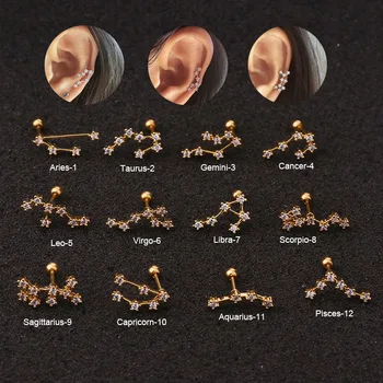 12 Constellation Zircon Helix Ear Bone Nail Cartilage Nail Piercing For Women Stainless Steel Thin Rod tragus Ball Stud 2019 New
12 Constellation Zircon Helix Ear Bone Nail Cartilage Nail Piercing For Women Stainless Steel Thin Rod tragus Ball Stud 2019 New