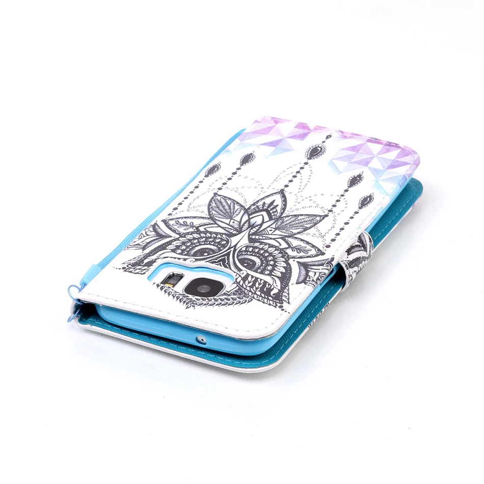 Чехол книжка с рисунком Совы и цветов для Samsung Galaxy S5 S6 S7 Edge A3 A5 J5 A310 A510 J510 J3 J310 2016