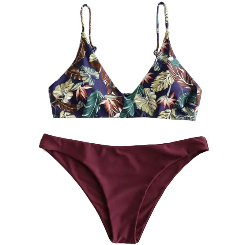 Leaves Print Top and Solid Color Bottom Bikini Set Sexy 2 Pieces Bikini Set for Women
Leaves Print Top and Solid Color Bottom Bikini Set Sexy 2 Pieces Bikini Set for Women
