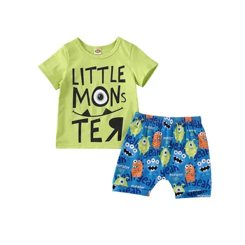 2pcs Toddler Kid Baby Boy Summer set short sleeve green Letter print T-Shirt Tops Monster Shorts Pants lovely cartoon Clothes 
2pcs Toddler Kid Baby Boy Summer set short sleeve green Letter print T-Shirt Tops Monster Shorts Pants lovely cartoon Clothes