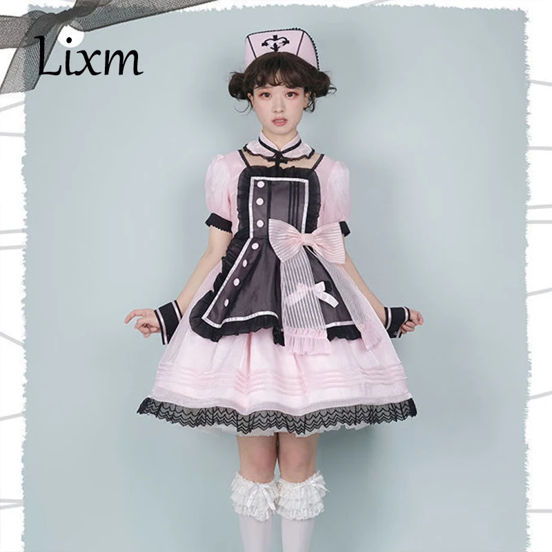 

Kawaii Lolita Dress Sweetheart Rescue Team Princess Maid Cosplay OP Short Sleeve Daily Japanese Style Tea Party Dresses