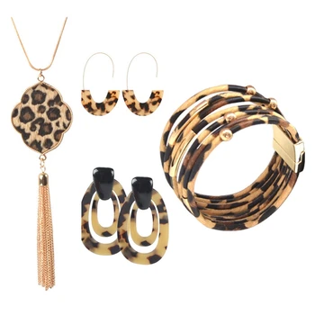 4 Pieces Leopard Jewelry Set Leopard Leather Bracelet Bohemian Leopard Earrings Necklace
4 Pieces Leopard Jewelry Set Leopard Leather Bracelet Bohemian Leopard Earrings Necklace