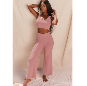 2020 plush pajamas for women V-neck vest crop tops long pants two piece set sexy home clothes pijama
2020 plush pajamas for women V-neck vest crop tops long pants two piece set sexy home clothes pijama