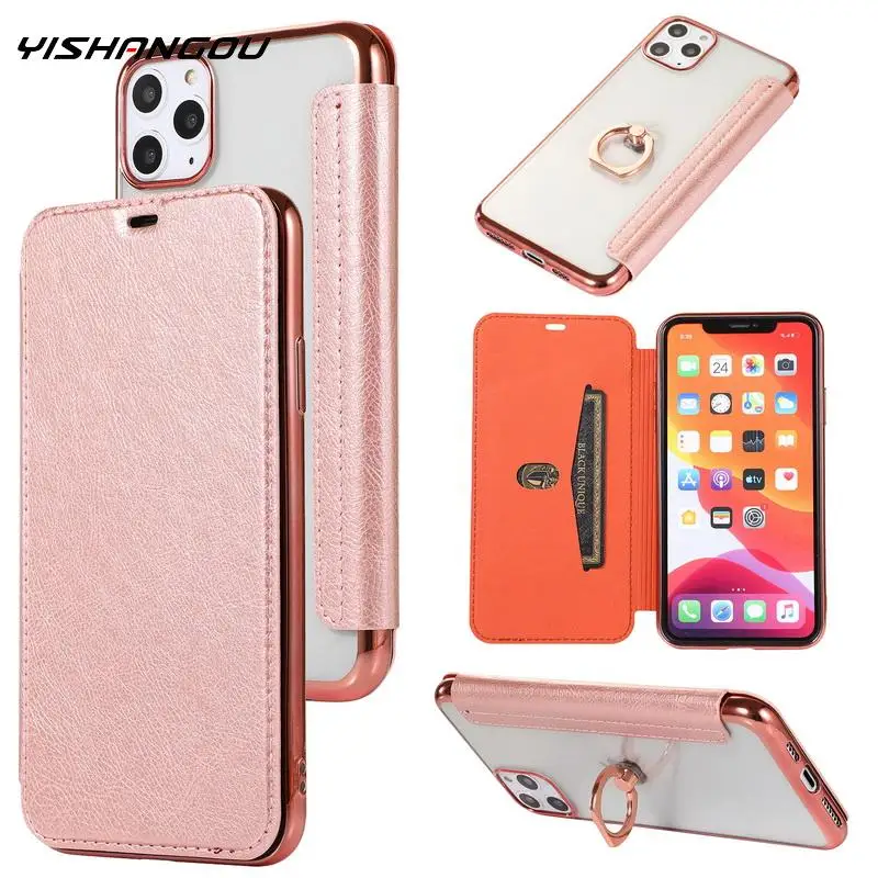 Plating Leather Book Flip Case For iPhone 11 Pro XR Max X XS Max 7 8 Plus Case Slim Soft Clear TPU Card Slot Ring Stand Cover
Plating Leather Book Flip Case For iPhone 11 Pro XR Max X XS Max 7 8 Plus Case Slim Soft Clear TPU Card Slot Ring Stand Cover