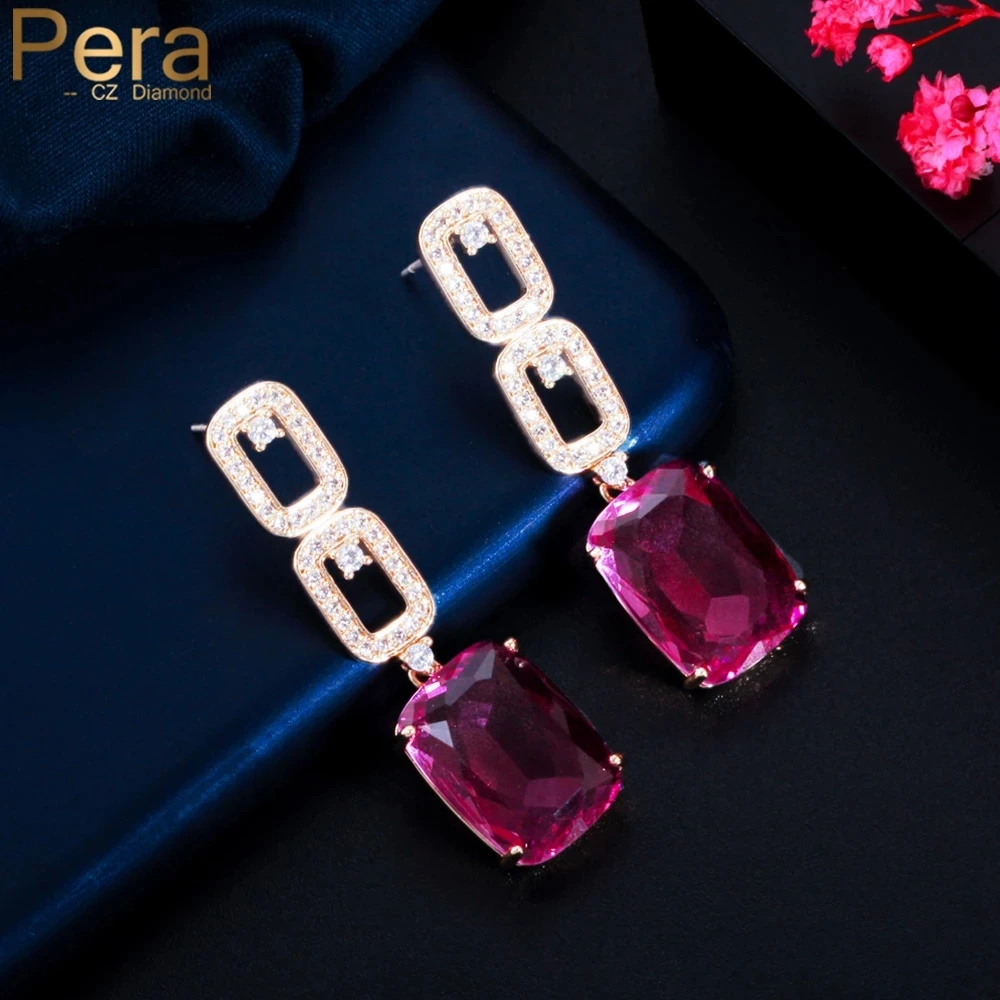 Женские серьги-подвески Pera Noble из серебра 925 пробы с топазом розового и красного
