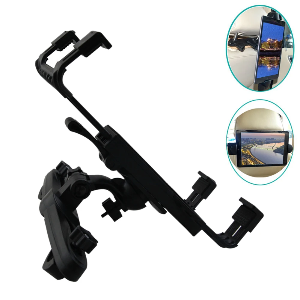 

Portable Black Car Clip On 360 Degree Rotation Tablet Holder Universal Headrest Support Anti Slip Mount ABS Durable Easy Install