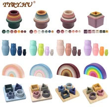 

1set Baby Toy Soft Building Blocks Silicone Stacking Blocks Round Shape Silicone Construction Toy Rubber Teethers Montessori Toy