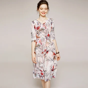 100% Silk Women's Dresses Sexy V Neck Half Sleeves Floral Printed Fashion Casual Designer Dresses 
100% Silk Women's Dresses Sexy V Neck Half Sleeves Floral Printed Fashion Casual Designer Dresses