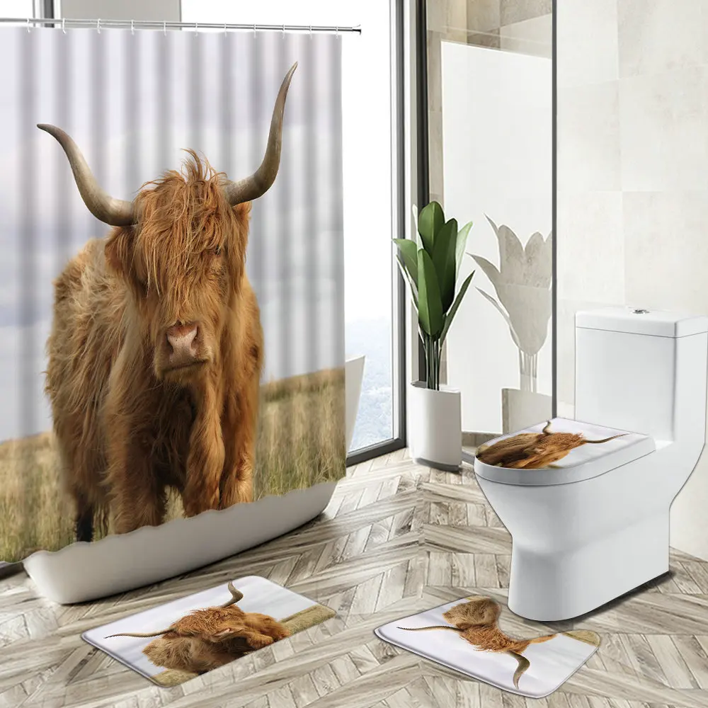 Highland Cattle Shower Curtain Wild Animal Bathroom Set Country Farmhouse Home Non-Slip Carpet Toilet Cover Floor Mat Washable
Highland Cattle Shower Curtain Wild Animal Bathroom Set Country Farmhouse Home Non-Slip Carpet Toilet Cover Floor Mat Washable