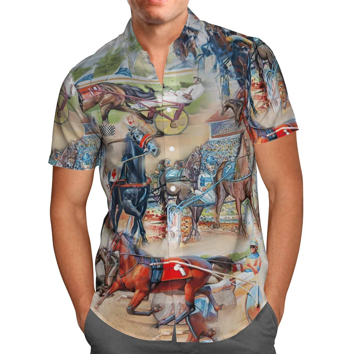 Фото Мужская винтажная рубашка с коротким рукавом летняя пляжная большого размера