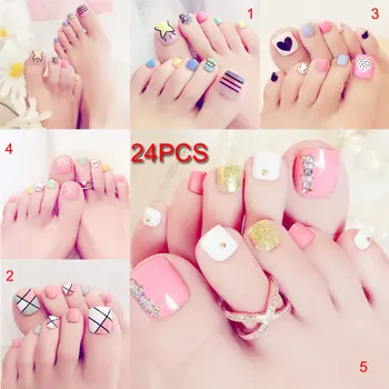 Wholesale 24 Pcs/Set 3D Toe Fake Nails With Glue Foot Full Toes Nail Art Tips Lady Girl False Nails M3
Wholesale 24 Pcs/Set 3D Toe Fake Nails With Glue Foot Full Toes Nail Art Tips Lady Girl False Nails M3