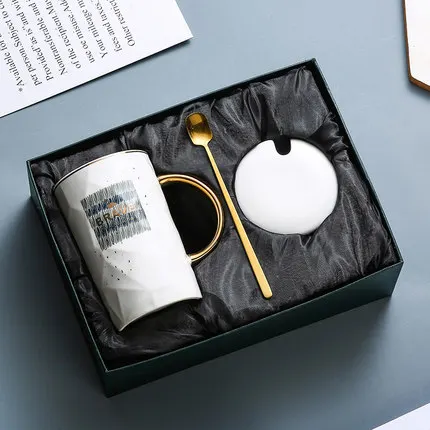 

Ceramic Mug Creative Personality Trend With Lid And Spoon Simple Water Cup Household Coffee Milk Tea Cup Drinkware Gift Box