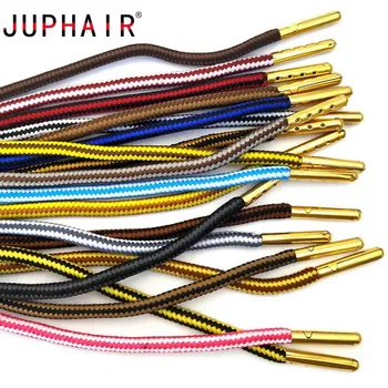 

JUPHAIR New Design Cheap Athletic Sport Round Shoelaces Gold Metal Tips Double Color Striped Non-slip Outdoor Sports Shoe Laces