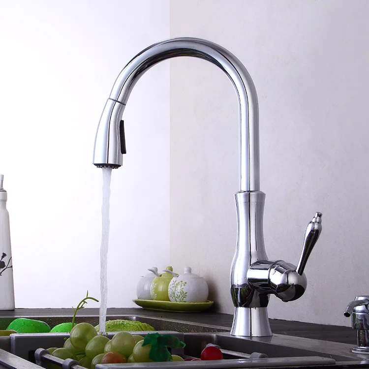 Copper Pull-out Kitchen Faucet Hot And Cold Sink Washing Basin Rotatable Two Tranches Sink Chrome Leading
Copper Pull-out Kitchen Faucet Hot And Cold Sink Washing Basin Rotatable Two Tranches Sink Chrome Leading