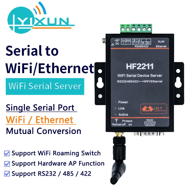 CE FCC HF2211 Industrial Modbus Serial RS232 RS485 RS422 to WiFi Ethernet Converter Device TCP IP Telnet Modbus 4M Flash DTU
CE FCC HF2211 Industrial Modbus Serial RS232 RS485 RS422 to WiFi Ethernet Converter Device TCP IP Telnet Modbus 4M Flash DTU