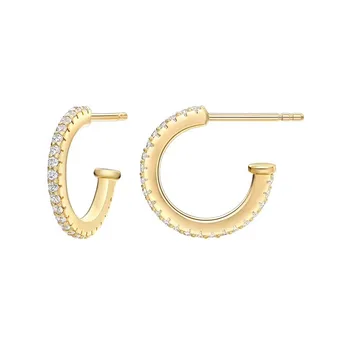 Solid 925 Sterling Silver Cuff Earring With AAA Zircon Stone Yellow Gold Round Stud Earring for women wedding party jewelry 
Solid 925 Sterling Silver Cuff Earring With AAA Zircon Stone Yellow Gold Round Stud Earring for women wedding party jewelry