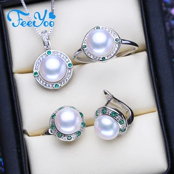FEEYOO Pearl Jewelry Sets 925 Sterling Silver Green Crystal Natural Freshwater Pearl Earrings Necklaces For Women Emerald Ring
FEEYOO Pearl Jewelry Sets 925 Sterling Silver Green Crystal Natural Freshwater Pearl Earrings Necklaces For Women Emerald Ring