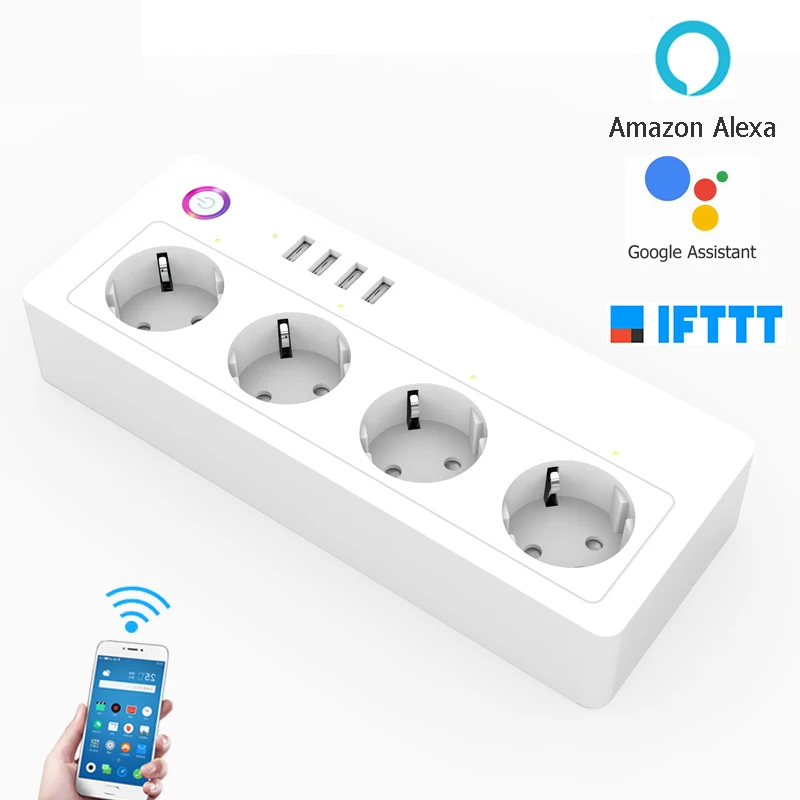 WiFi Smart Power Strip Intelligent Socket Switch 4 AC Outlets 4 USB Port For Amazon Alexa Echo Google Assistant Homek
WiFi Smart Power Strip Intelligent Socket Switch 4 AC Outlets 4 USB Port For Amazon Alexa Echo Google Assistant Homek