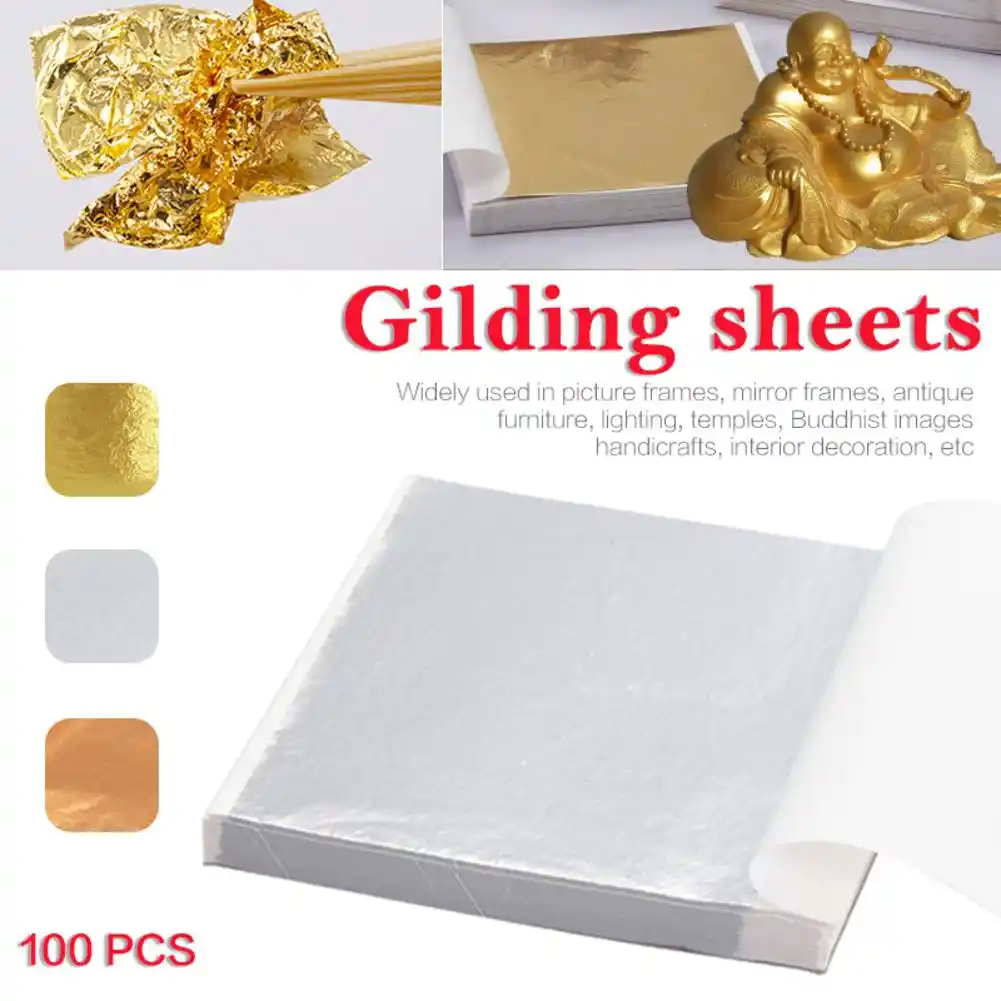 100pcs gold silver foil paper leaves sheets gilding diy art