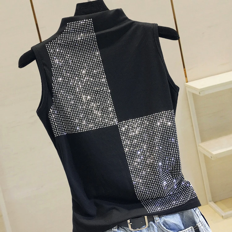 2019 New Spring Summer Women Semi-high Collar Heavy Rhinestones Vest Top Sleeveless T-shirt Female Basic Tank Shirts
2019 New Spring Summer Women Semi-high Collar Heavy Rhinestones Vest Top Sleeveless T-shirt Female Basic Tank Shirts