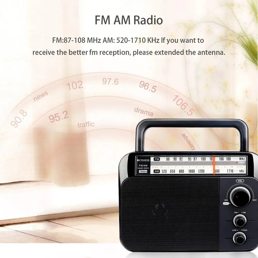 Портативный радиоприемник Retekess TR604 FM/AM с 2 диапазонами питания от сети