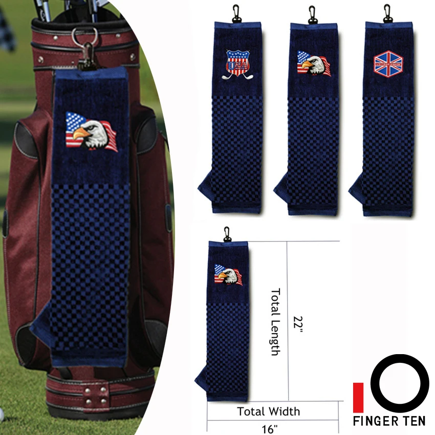 Cotton Sports Golf Towels Hand Towel Clip Tri-fold 16''x24'' inch Comfortable Soft Flag Eagle Style Hook Drop Shipping | Спорт