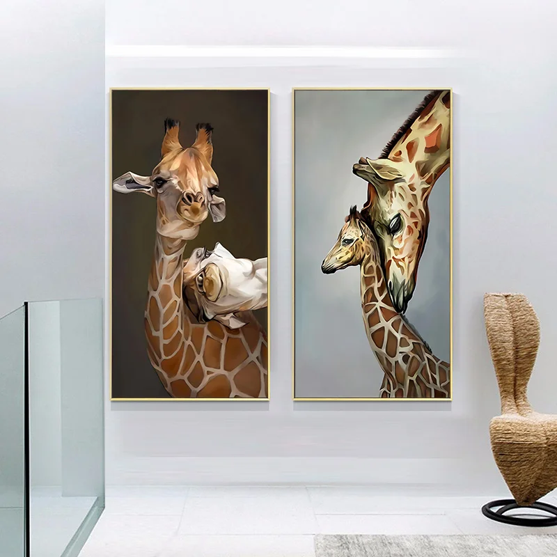Wall Art Холст Картина Жираф на холсте плакат анималистический рисунок семейная