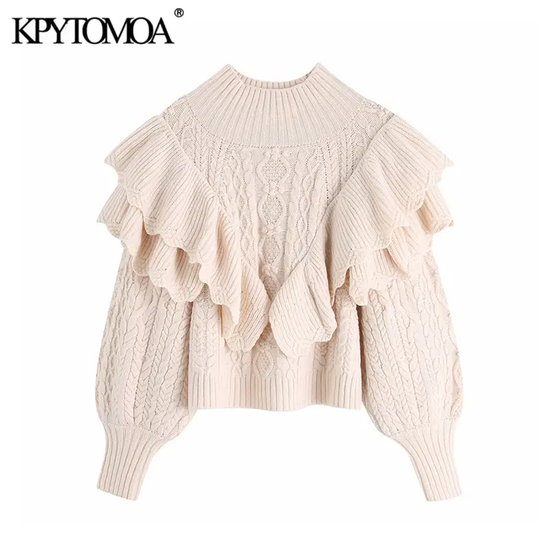 KPYTOMOA Women 2020 Fashion Ruffled Cropped Knitted Sweater Vintage High Neck Lantern Sleeve Female Pullovers Chic Tops
KPYTOMOA Women 2020 Fashion Ruffled Cropped Knitted Sweater Vintage High Neck Lantern Sleeve Female Pullovers Chic Tops