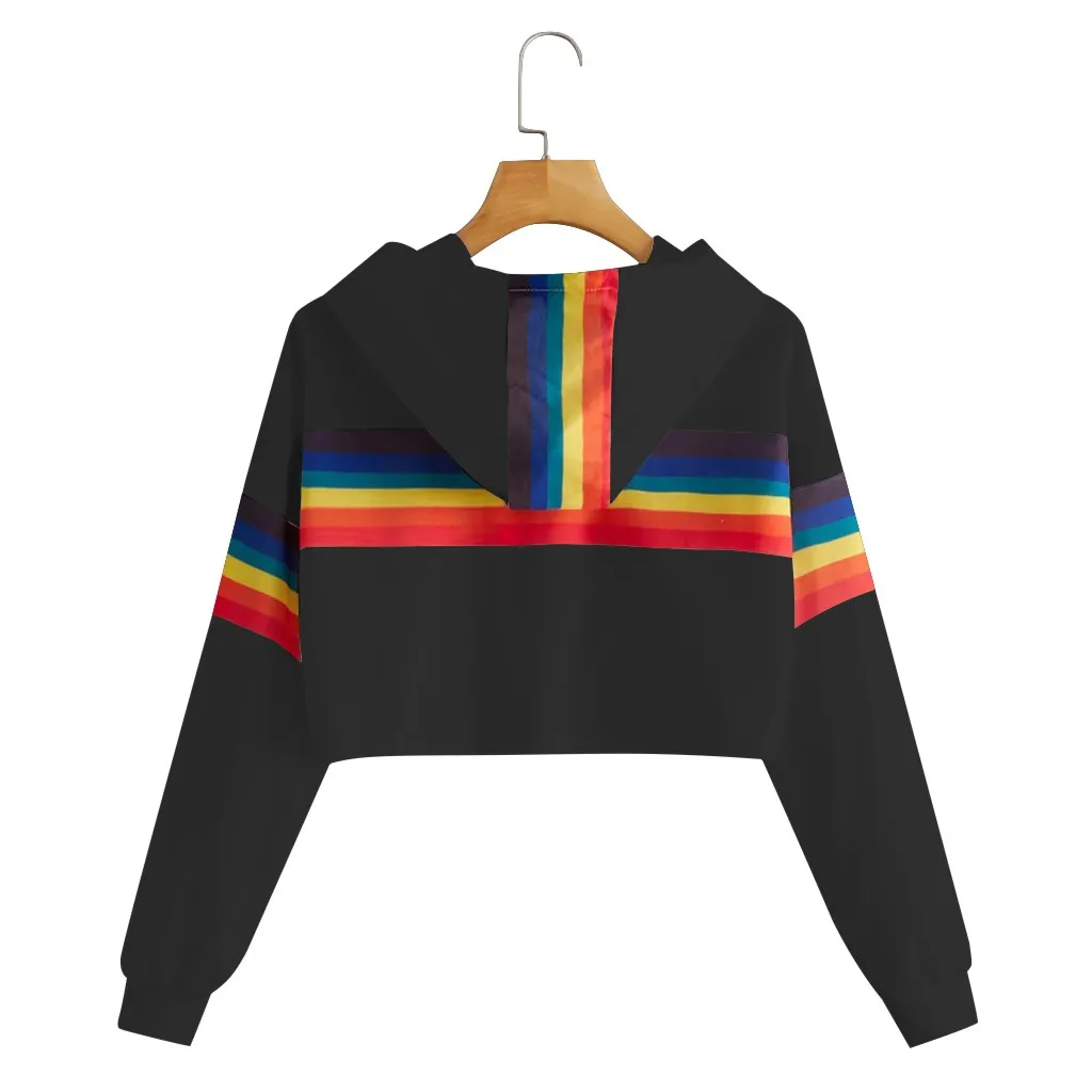 Jaycosin 2019 Fashion Autumn Women Rainbow Stripe Sweatshirt Stylish Long Sleeve Comfortable Female Casual Crop Blouse 930#10