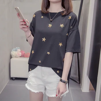 HAYBLST Brand T Shirt Women 2020 Summer PlusSize 4XL Short Sleeves Tops & Tees Loose High Quality Cotton Casual Sequins Clothing
HAYBLST Brand T Shirt Women 2020 Summer PlusSize 4XL Short Sleeves Tops & Tees Loose High Quality Cotton Casual Sequins Clothing