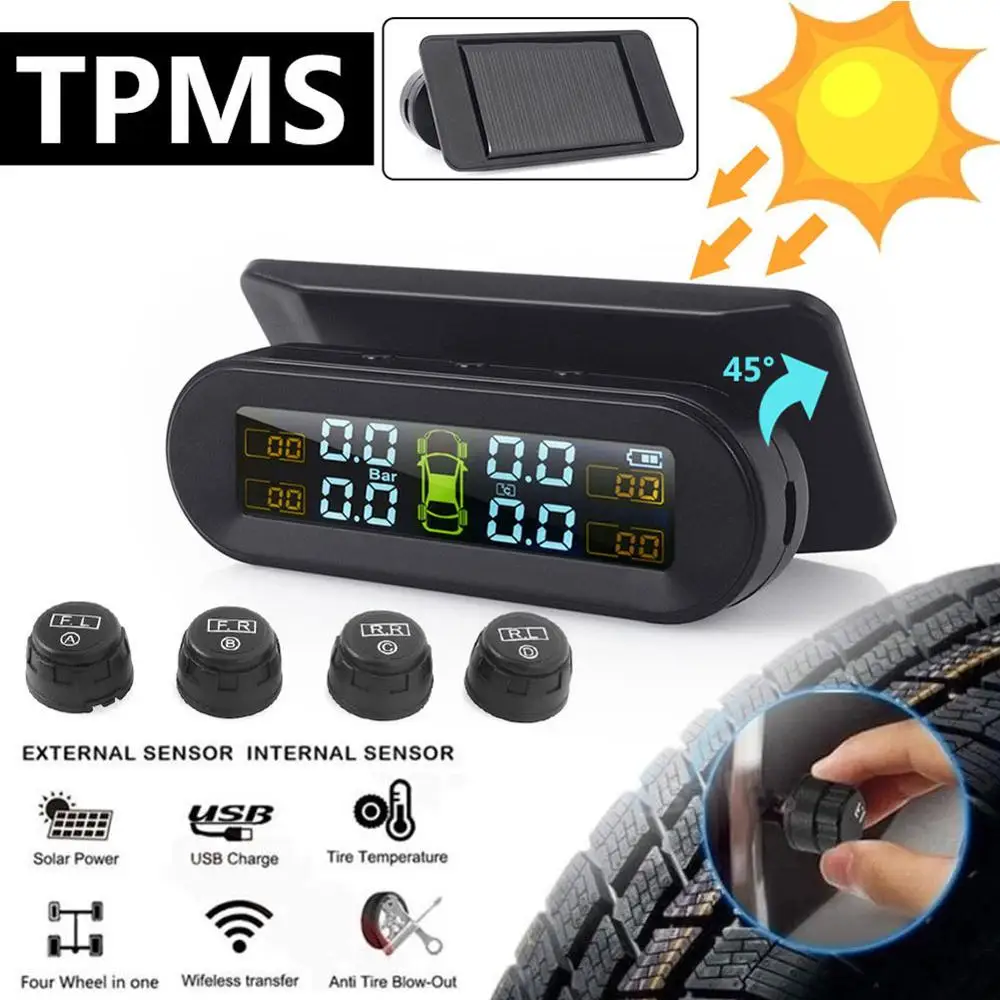 Solar TPMS Car Tire Pressure Alarm Monitor System Display Intelligent Temperature Warning Fuel Save with 4 Sensors TPMS
Solar TPMS Car Tire Pressure Alarm Monitor System Display Intelligent Temperature Warning Fuel Save with 4 Sensors TPMS